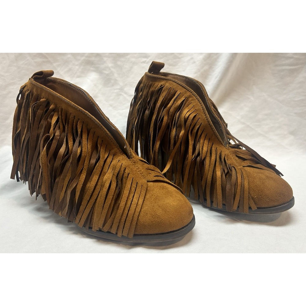 Brown Fringe Booties Womens 8 Western Boho Hippie Prairie Cottagecore Festival